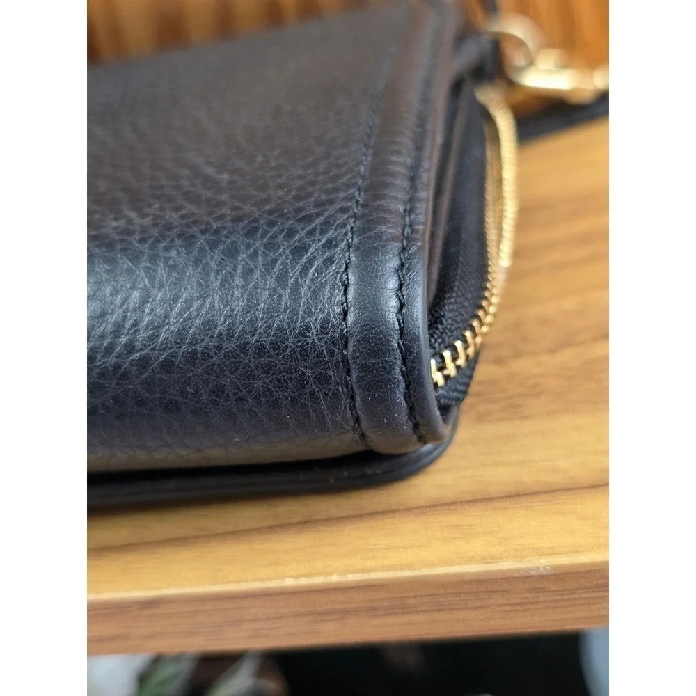 Tory Burch Thea Crossbody Wallet Bag Black Pebbled Leather Gold Hardware